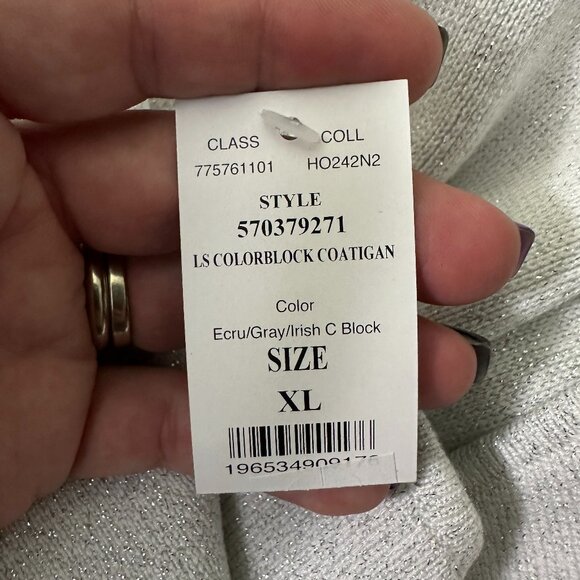 NWT White House Black Market Long Sleeve Colorblock Coatigan Gray Irish XL Cardi - Picture 5 of 8